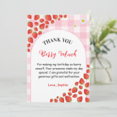 Berry first gingham birthday Thank You Card Kaart (Staand voorkant)
