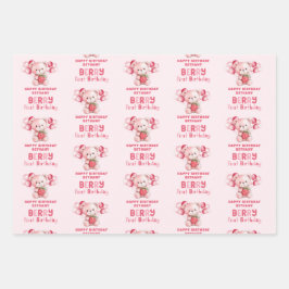 Berry First Happy Birthday naam Strawberry Inpakpapier Vel