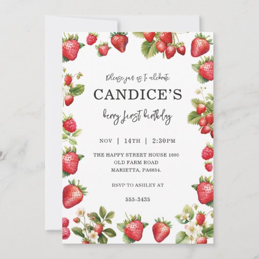 Berry First Invitation for Birthday Fruit Party Kaart (Voorkant)