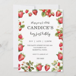 Berry First Invitation for Birthday Fruit Party Kaart