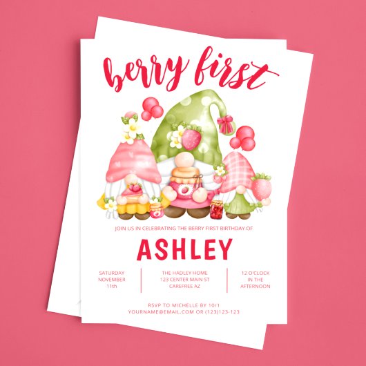 Berry First Personalized Birthday Invitation Kaart