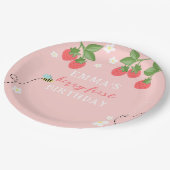 Berry First Pink Strawberry and Flowers Papieren Bordje (Gekanteld)