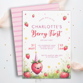 Berry First Pink Strawberry Patch 1st Birthday Kaart