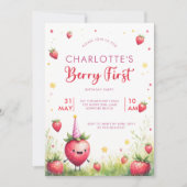 Berry First Pink Strawberry Patch 1st Birthday Kaart (Voorkant)
