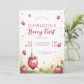 Berry First Pink Strawberry Patch 1st Birthday Kaart (Staand voorkant)