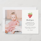 Berry First Strawberry 1st Birthday Foto Bedankkaart (Voorkant)