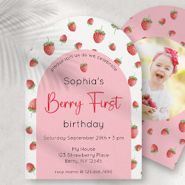 Berry First Strawberry 1st Birthday Foto Kaart