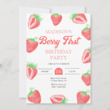 Berry First Strawberry 1st Birthday Invitation