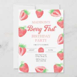 Berry First Strawberry 1st Birthday Invitation Kaart