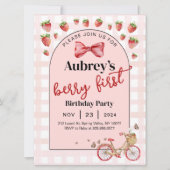 Berry First Strawberry 1st Birthday Invitation Kaart (Voorkant)