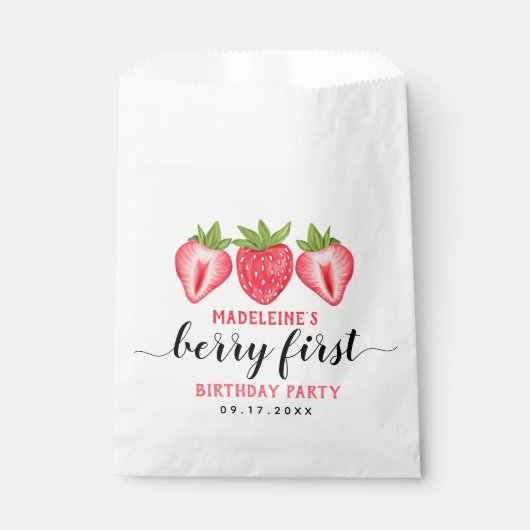 Berry First Strawberry 1st Birthday Party Custom F Bedankzakje (Voorkant)