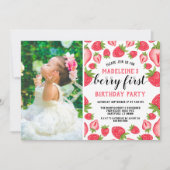 Berry First Strawberry 1st Birthday Party foto Kaart (Voorkant)