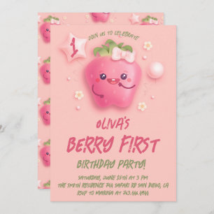 Berry First Strawberry 1st Birthday Party Invitat Kaart