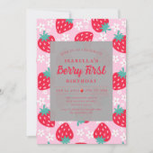 Berry First Strawberry 1st Birthday Party Kaart (Voorkant)