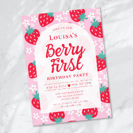Berry First Strawberry 1st Birthday Party Kaart
