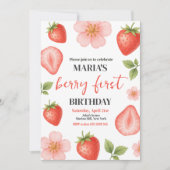 Berry First Strawberry 1st Birthday Party Kaart (Voorkant)