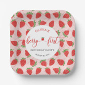 Berry First Strawberry 1st Birthday Party Papieren Bordje (Voorkant)