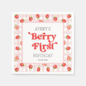 Berry First Strawberry 1st Birthday Party Servet (Voorkant)