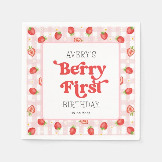 Berry First Strawberry 1st Birthday Party Servet (Voorkant)