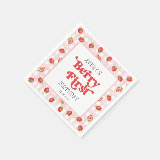 Berry First Strawberry 1st Birthday Party Servet (Hoek)