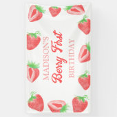 Berry First Strawberry 1st Birthday Party Spandoek (Verticaal)