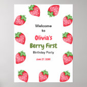 Berry First Strawberry 1st Birthday Welkom Poster (Voorkant)