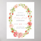 Berry First Strawberry 1st Birthday | Welkom Poster (Voorkant)