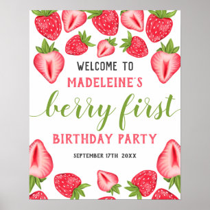 Berry First Strawberry 1st Birthday Welkom Poster