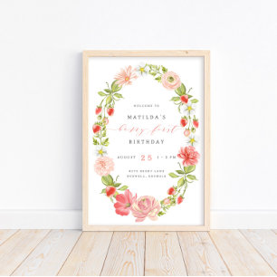 Berry First Strawberry 1st Birthday Welkom Poster