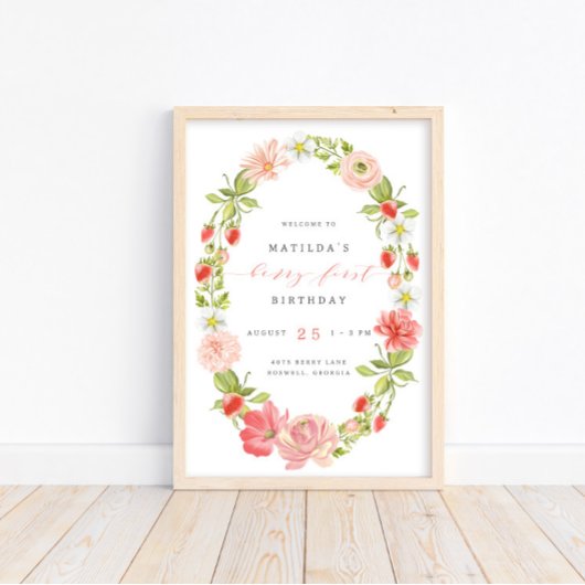 Berry First Strawberry 1st Birthday | Welkom Poster