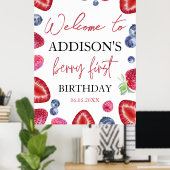 Berry First Strawberry 1st Birthday Welkom Poster (Thuiskantoor)
