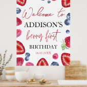 Berry First Strawberry 1st Birthday Welkom Poster (Keuken)