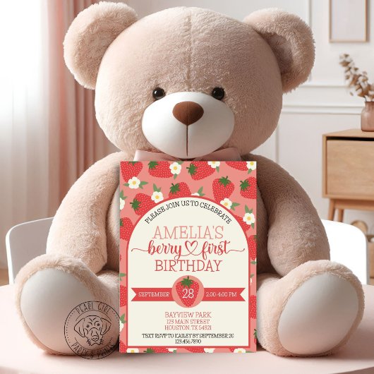 Berry First Strawberry Birthday Kaart