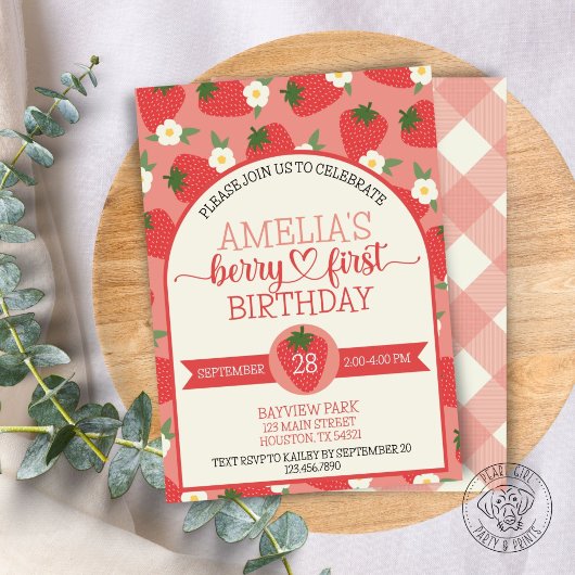 Berry First Strawberry Birthday Kaart