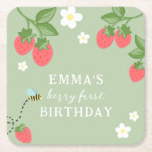 Berry First Strawberry Birthday Party Kartonnen Onderzetters (Voorkant)