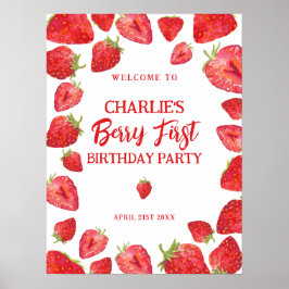 Berry First Strawberry Birthday Party Welcome Sign Poster