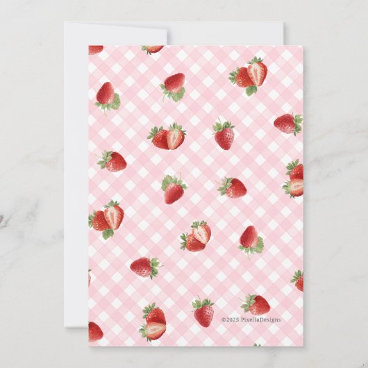 Berry First Strawberry Birthday with Pink Gingham Kaart (Achterkant)