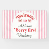 Berry First Strawberry & bow 1e verjaardag welkom Spandoek (Horizontaal)