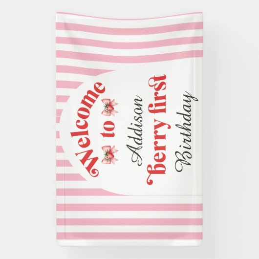 Berry First Strawberry & bow 1e verjaardag welkom Spandoek (Verticaal)