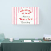 Berry First Strawberry & bow 1e verjaardag welkom Spandoek (Beurs)