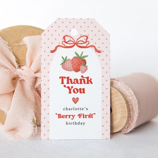 Berry First Strawberry Bow 1st Birthday Party Cadeaulabel
