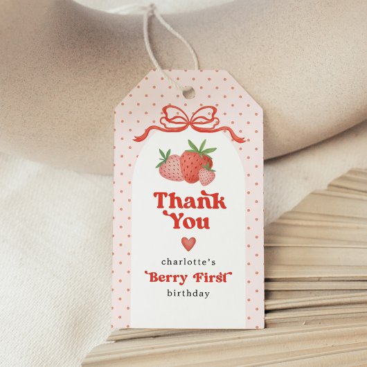 Berry First Strawberry Bow 1st Birthday Party Cadeaulabel