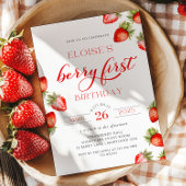 Berry First Strawberry First Birthday Invitation Kaart
