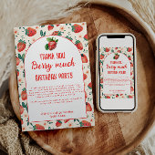 Berry First Strawberry Girl 1e verjaardag Bedankkaart