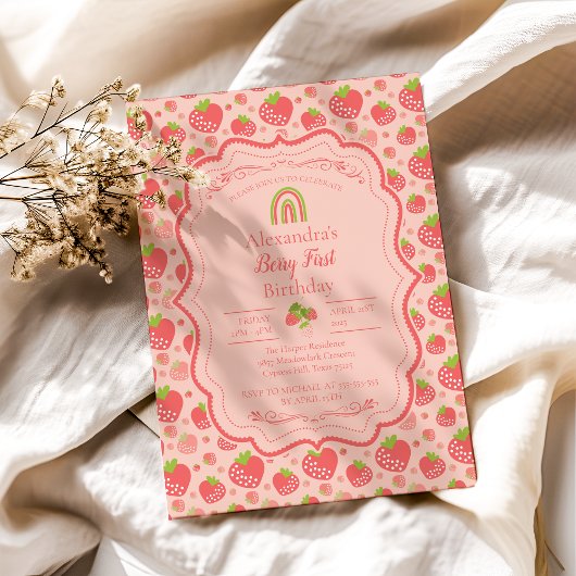 Berry First Strawberry Girl 1e verjaardag Kaart