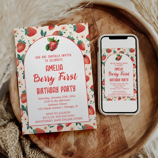 Berry First Strawberry Girl 1e verjaardag Kaart