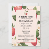 Berry First Strawberry Girl Birthday Party Kaart (Voorkant)