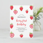 Berry First Strawberry Girl Birthday Uitnodiging (Staand voorkant)
