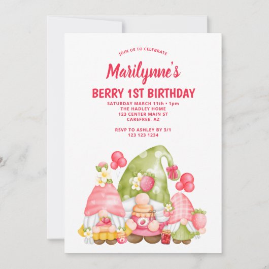 Berry First Strawberry Gnomes Verjaardag Kaart (Voorkant)
