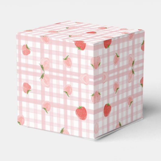 Berry First Strawberry Pink Gingham 1e verjaardag Bedankdoosjes (Achterkant)